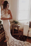 Ivory Princess Lace Beach Wedding Dress,Mermaid Open Back Wedding Dress,Bridal Gown KPW0069