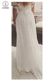 Simple A-Line Off-shoulder Long Appliques Wedding Dresses,Ivory Beach Wedding Dresses KPW0070