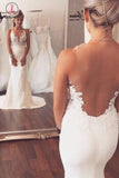 Ivory Appliqued Mermaid Wedding Dress,Long See Through Sleeveless Beach Wedding Dress KPW0071