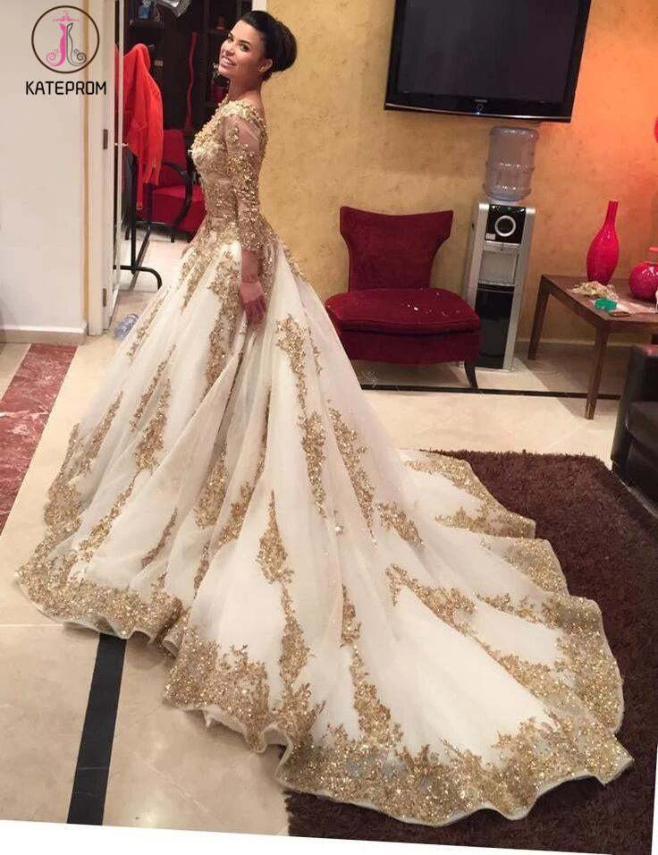 slim fit dress slacks Gold Long Sleeve Quinceañera Dresses Lace Applique Ball Gown 20462