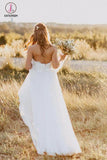 Sexy Sweetheart White Tulle Backless Beach Wedding Dress with Lace,Long Bridal Dresses KPW0088