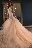 Gorgeous Mermaid Sweetheart Sleeveless Watteau Train Tulle Wedding Dresses with Lace Top KPW0090