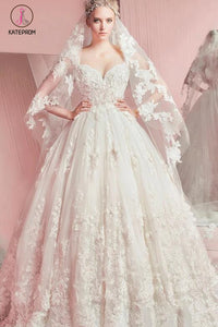 Vintage Princess Sleeveless Ball Gown Ivory Wedding Dress with Flowers and Beads KPW0091