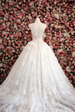 Vintage Princess Sleeveless Ball Gown Ivory Wedding Dress with Flowers and Beads KPW0091