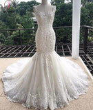 Gorgeous Mermaid Sweetheart Sleeveless Lace Tulle Long Wedding Dress,Lace Bridal Dress KPW0097