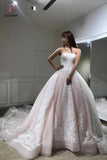 Gorgeous Ball Gown Baby Pink Lace Appliques Wedding Gown,Princess Bridal Dresses KPW0106