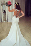 Stunning See-through Mermaid Sleeveless Lace Appliques Court Train Wedding Dress KPW0124