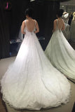 Princess V-neck Sleeveless Backless Court Train Lace Wedding Dress,Sexy Bridal Gown KPW0125