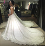 Princess V-neck Sleeveless Backless Court Train Lace Wedding Dress,Sexy Bridal Gown KPW0125