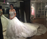 Gorgeous Ball Gown Off-the-shoulder Chapel Train Lace Wedding Dresses,Bridal Dresses KPW0126