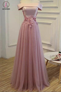 Charming Off-the-shoulder Tulle Appliques Prom Dresses,Long Prom Gown,Formal Dress Long KPP0211