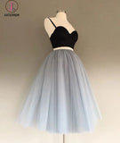 Two Piece Spaghetti Straps A-Line Gray Tulle Homecoming Dress,Sweetheart Tulle Prom Dresses KPH0107