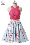 New Arrival Two Piece Round Neck Homecoming Dresses,Light Blue Short Prom Gown KPH0114