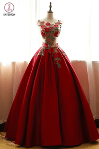 Ball Gown Red Floor-length Scoop Sleeveless rose applique Prom Dresses,Elegant Formal Dresses KPP0237