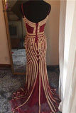 Luxurious Mermaid Spaghetti Straps V-Neck Sparkly Sweep Train Prom Dress,Party Dress KPP0238