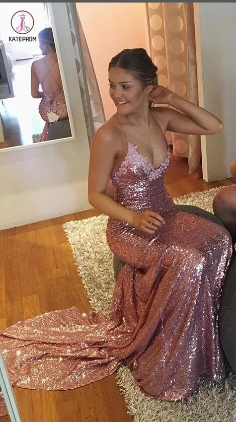 slim fit dress slacks Sequin Spaghetti Strap Zipper Back Side Slit Long Prom Dress