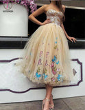 Sexy Strapless Ball Gown Tea-Length Tulle Prom Dress for Princess,Long Formal Dress KPP0254