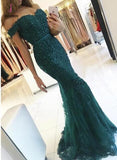 Dark Green Off-the-shoulder Mermaid Tulle Prom Dress with Beads,Evening Gown KPP0255