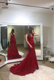 Sexy Trumpet Red Strapless Sweep Train Lace Prom Dress,Long Formal Gown KPP0257