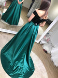 A-line Dark Green Off-the-shoulder Sweep Train Evening Dress,Prom Gown KPP0258