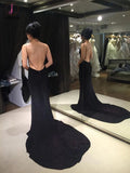 Sexy Column Spaghetti Straps Backless V-neck Sweep Train Prom Dress,Evening Dress KPP0260