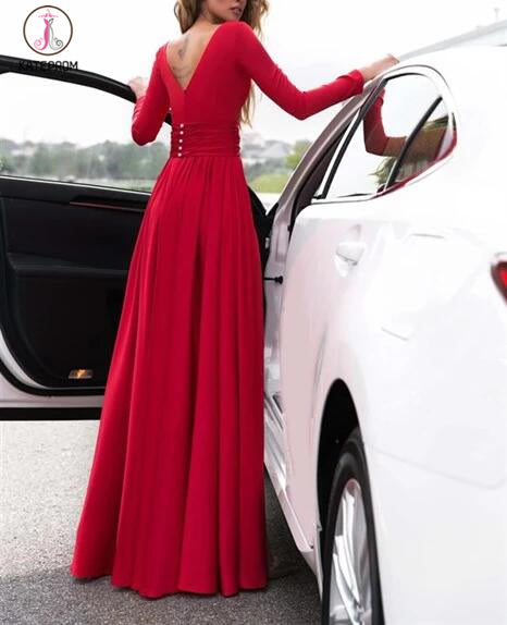 Sexy Green Deep V Neck Long Sleeves Floor-length Prom Dresses Leg Spli –  kateprom