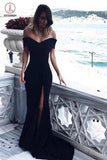 Sexy Black Off the Shoulder Split Mermaid Sweep Train Prom Dress,Evening Dresses KPP0269