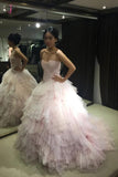 Pink Strapless Sweetheart Ball Gown Layers Wedding Dress,Princess Prom Dress KPW0128