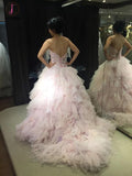 Pink Strapless Sweetheart Ball Gown Layers Wedding Dress,Princess Prom Dress KPW0128