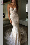 Luxurious Sweetheart Strapless Lace Wedding Dresses,Trumpet Court Train Bridal Gown KPW0129
