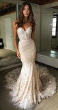 Luxurious Sweetheart Strapless Lace Wedding Dresses,Trumpet Court Train Bridal Gown KPW0129