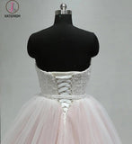 Light Pink Strapless Sweetheart Charming Affordable Layers Long Prom Dresses Ball Gown KPP0271