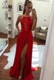 Sexy Red Straps Split-Front Sleeveless Chiffon Prom Dress,Long Evening Gown KPP0275