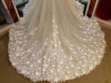 Gorgeous Sleeveless Ball Gown Appliques Flowers Court Train Wedding Dresses KPP0279
