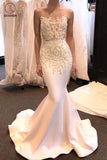 New-Arrival Sheer Neck Sleeveless Sweep Train Satin Mermaid Wedding Dresses KPP0296