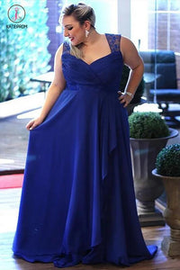 Cheap Royal Blue Plus Size Sleeveless Floor-length Open Back Chiffon Prom Dresses KPP0299