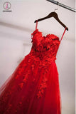 Sexy Red Sweetheart Strapless Ball Gown Applique Tulle Long Prom Dress,Party Dresses KPP0301