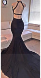 Sexy Mermaid Long Dark Navy Backless Sweep Train Prom Dress with Side Slit KPP0303