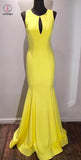 Elegant Yellow Scoop Open Back Sweep Train Mermaid Prom Gown,Formal Dresses KPP0304