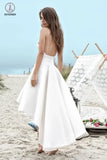 Simple Spaghetti Straps V-neck High Low Short Prom Dress,Beach Wedding Dress KPP0326