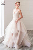 Cheap A-Line Spaghetti Straps Sleeveless Tulle Long Wedding Dress,Prom Dress KPW0139