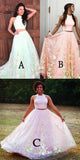 Elegant Two Piece Mint Green Jewel Sleeveless A-line Floral Long Prom Dress KPP0333