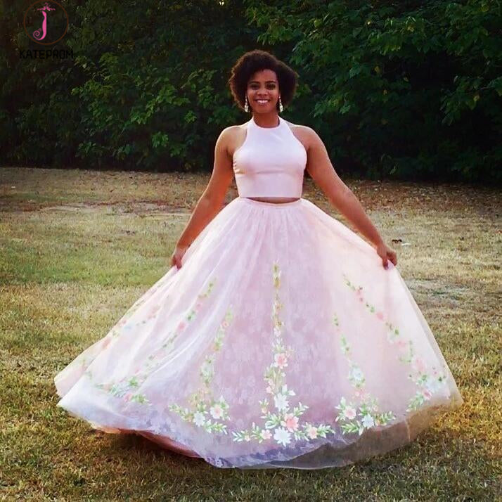 Elegant Two Piece Mint Green Jewel Sleeveless A-line Floral Long Prom kateprom Elegant Two Piece Mint Green Jewel Sleeveless A-line Floral Long Prom kateprom