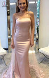 Spaghetti Straps Splendid Pink Sleeveless Applique Mermaid Long Prom Dresses KPP0354
