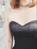 New Arrival A-Line Black Sweetheart Appliques Tulle Long Evening Dresses with Beads KPP0356