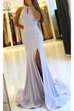 Mermaid Jewel Backless Sleeveless Split Long Prom Dress With Bowknot Keyhole KPP0358