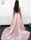 Elegant Blush Pink Sexy Backless Lace Scoop Neck Prom Special Occasion Gown KPP0377