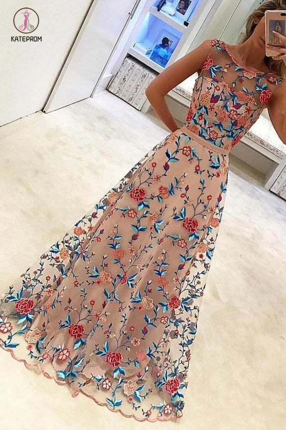 New Style Popular A Line Sleeveless Long Prom Dresses Formal Dress with Embroidery KPP0381