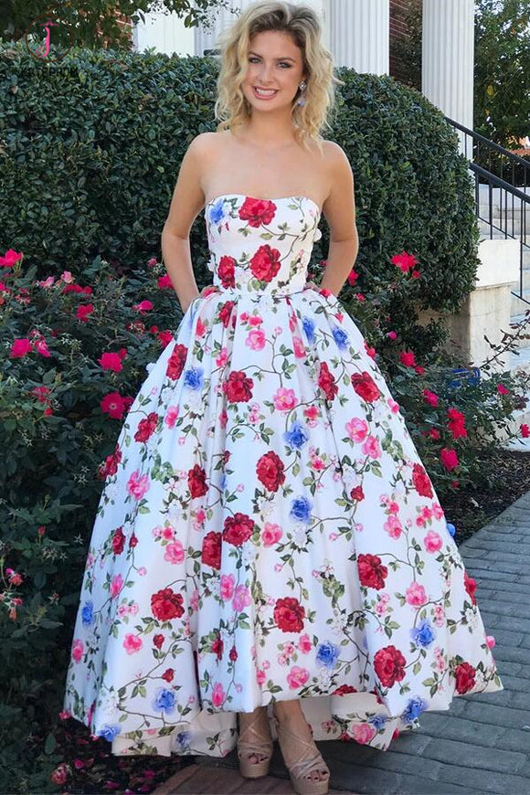 Gorgeous Strapless Sleeveless Floral Long Prom Dress Graduation Dress KPP0384