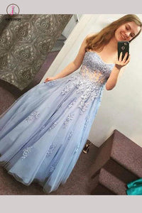 Light Lavender Sweetheart Floor-length Prom Dress with Appliques,Long Party Gown KPP0386